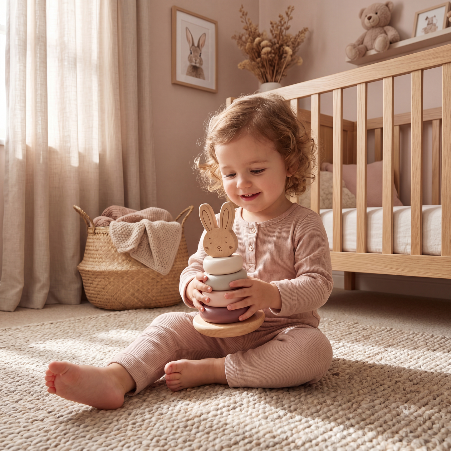 Bunny Rabbit Baby Wood Ring Stacker – Fun & Learning