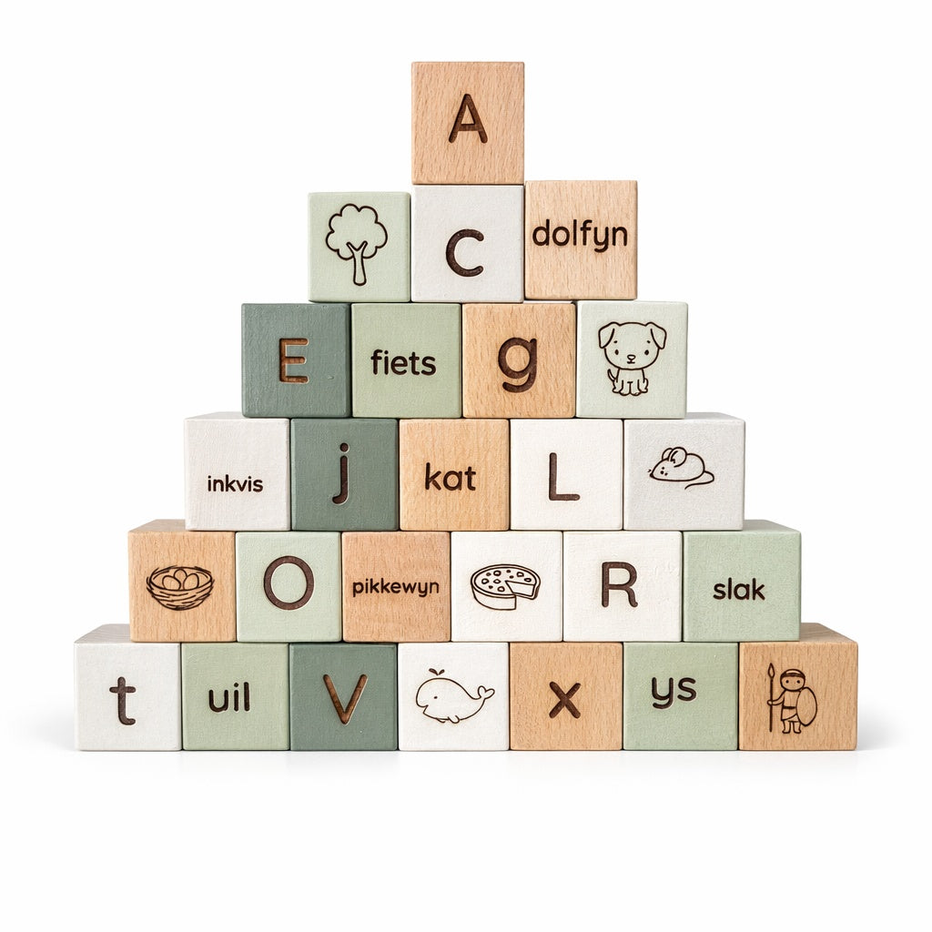 Alphabet Building Blocks (A–Z) - 26 Piece Wooden Blocks (3.2cm x 3.2cm)