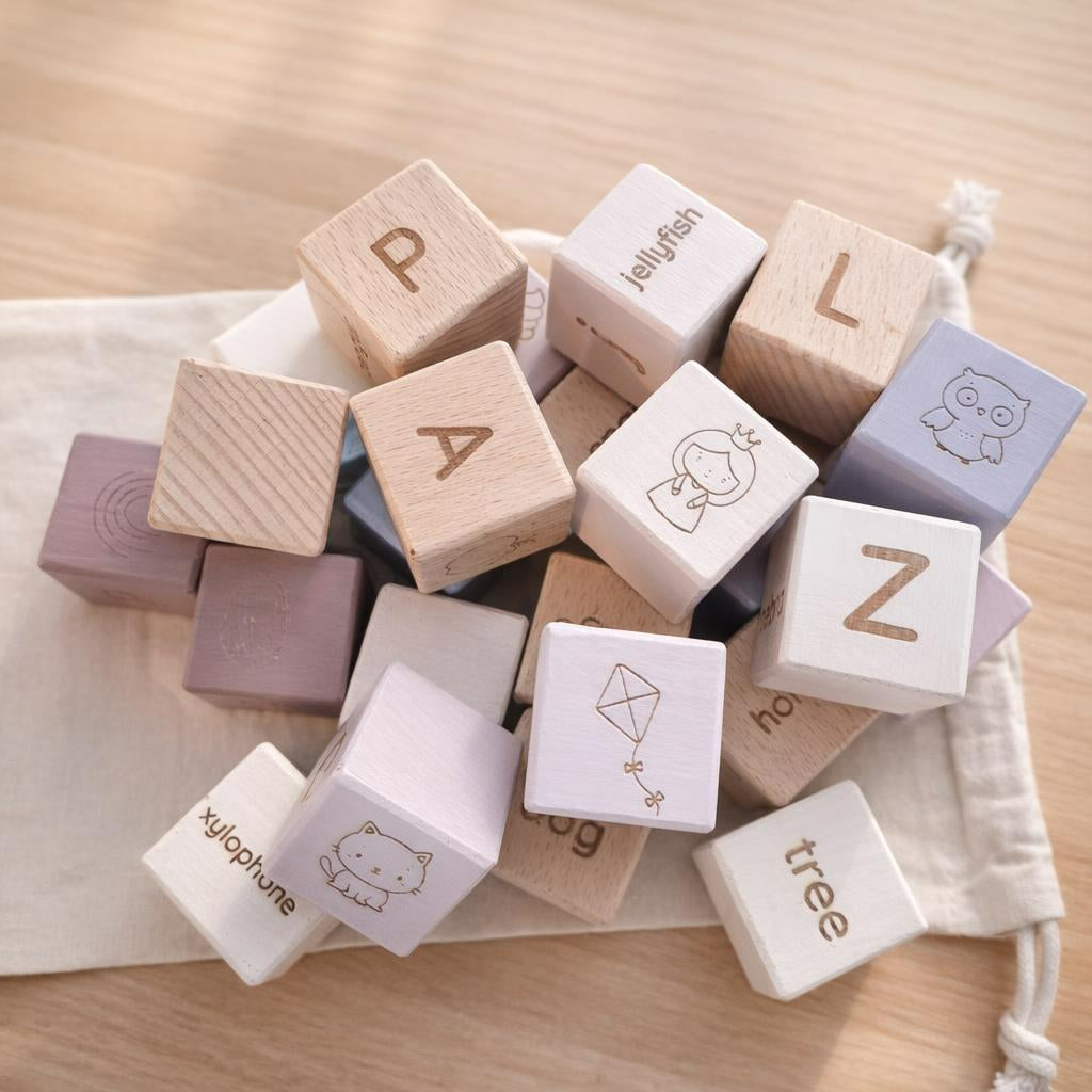 Alphabet Building Blocks (A–Z) - 26 Piece Wooden Blocks (3.2cm x 3.2cm)