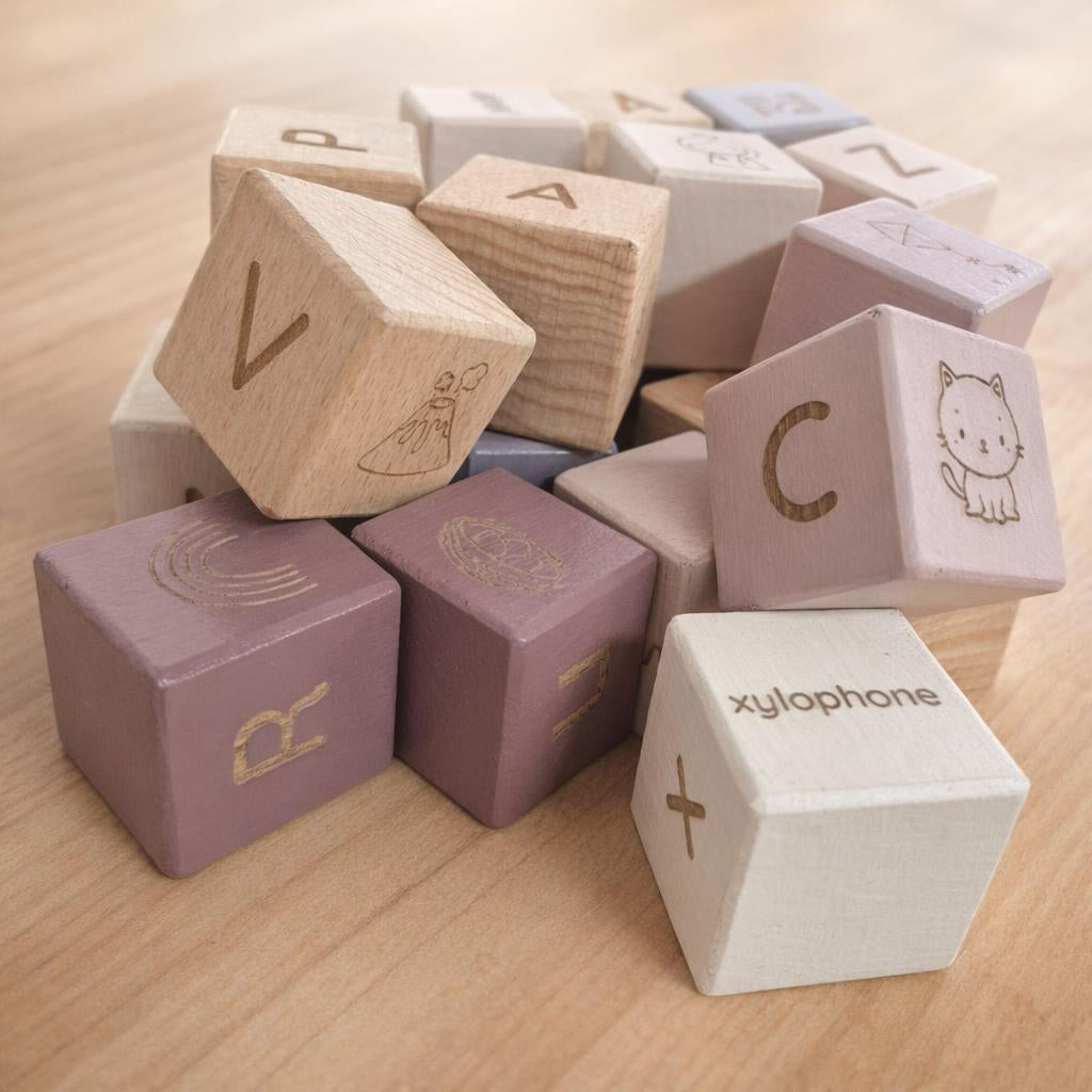 Alphabet Building Blocks (A–Z) - 26 Piece Wooden Blocks (3.2cm x 3.2cm)