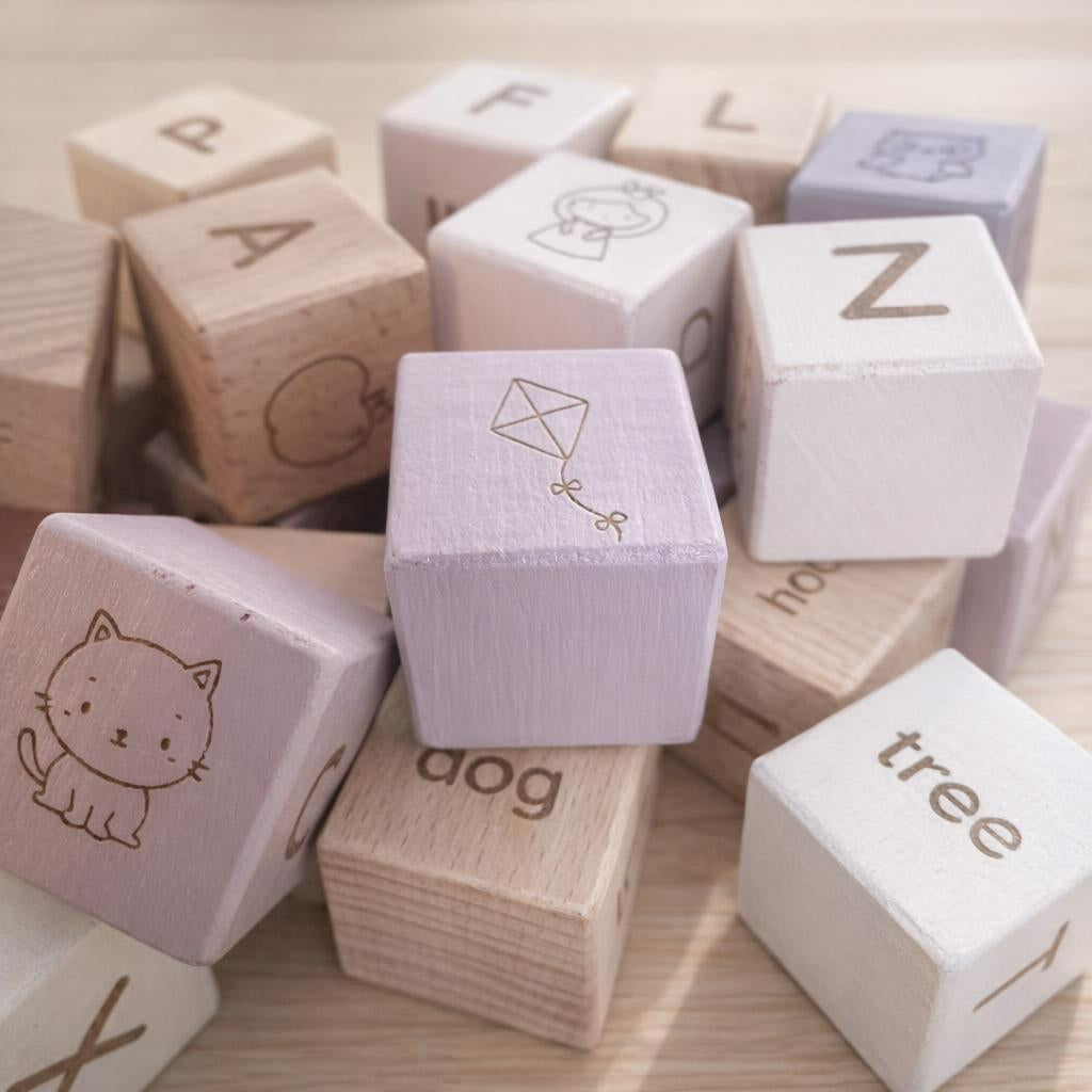 Alphabet Building Blocks (A–Z) - 26 Piece Wooden Blocks (3.2cm x 3.2cm)