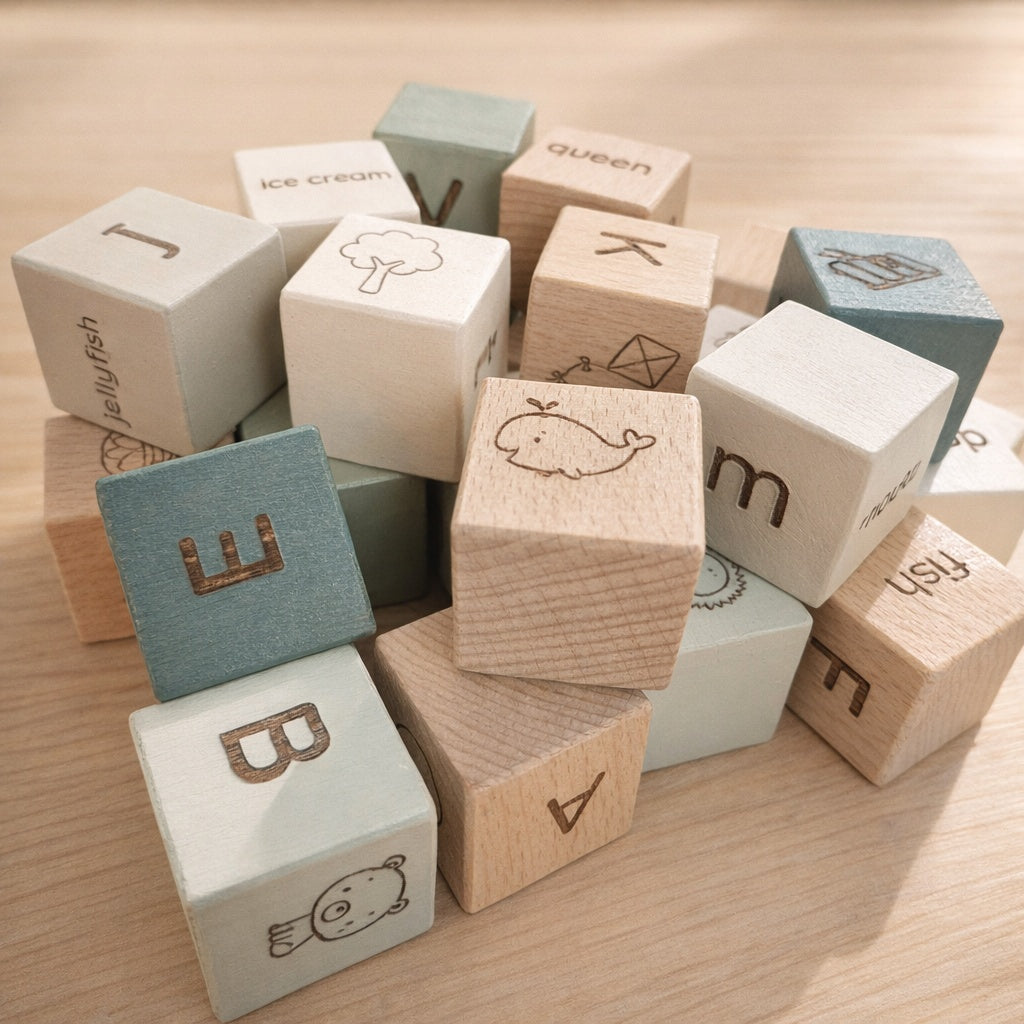 Alphabet Building Blocks (A–Z) - 26 Piece Wooden Blocks (3.2cm x 3.2cm)
