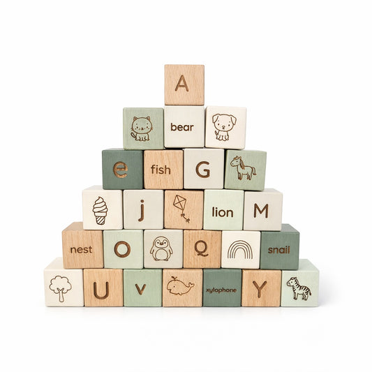 Alphabet Building Blocks (A–Z) - 26 Piece Wooden Blocks (3.2cm x 3.2cm)