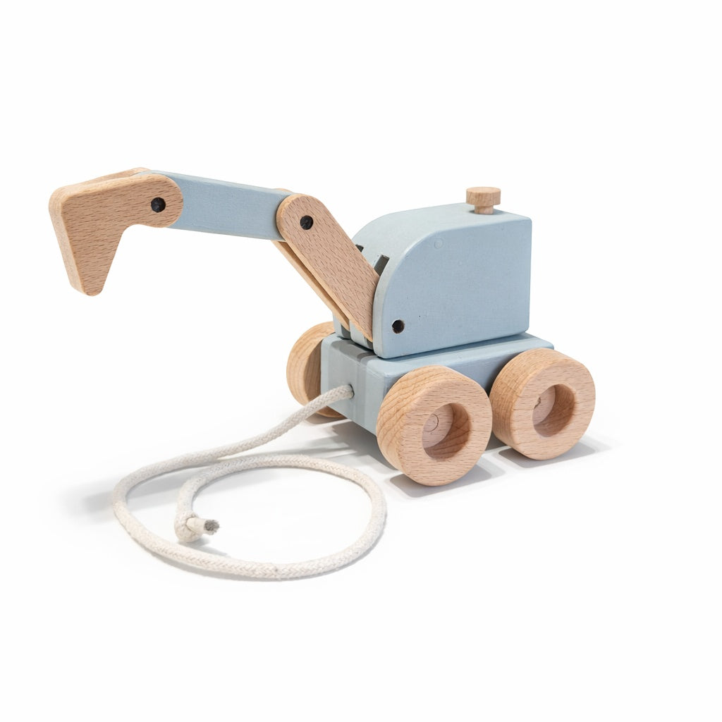 Little Digger Pull-Along – Handmade Wooden Excavator Toy