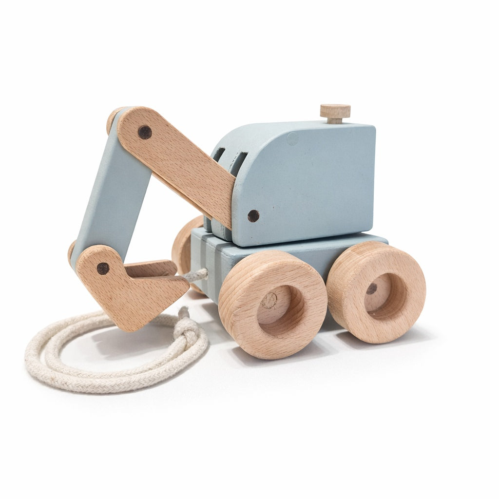 Little Digger Pull-Along – Handmade Wooden Excavator Toy
