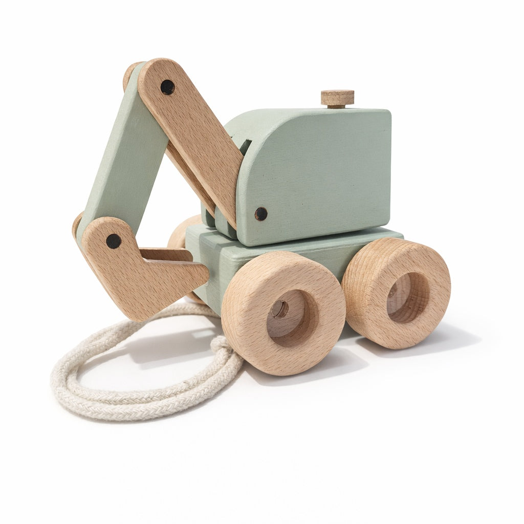 Little Digger Pull-Along – Handmade Wooden Excavator Toy