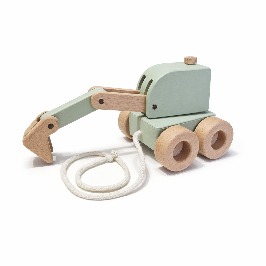 Little Digger Pull-Along – Handmade Wooden Excavator Toy