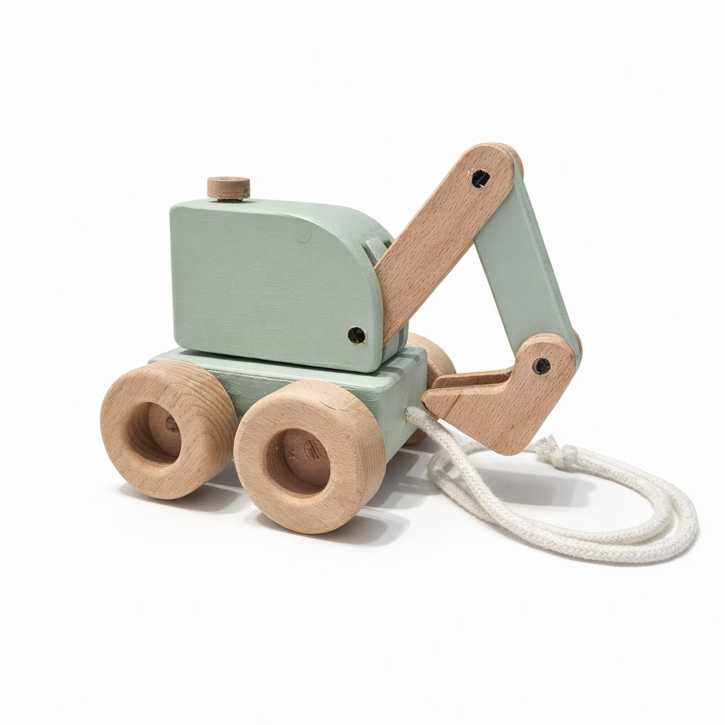 Little Digger Pull-Along – Handmade Wooden Excavator Toy