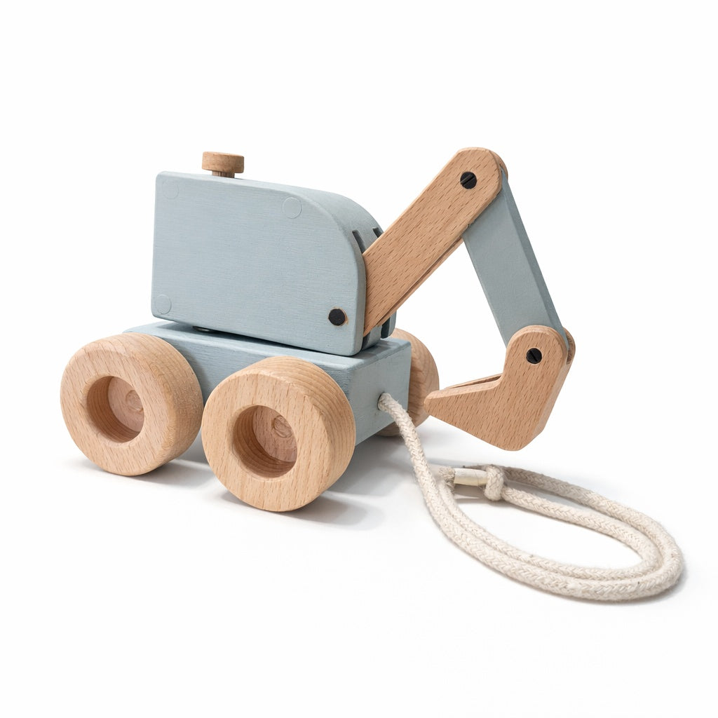 Little Digger Pull-Along – Handmade Wooden Excavator Toy