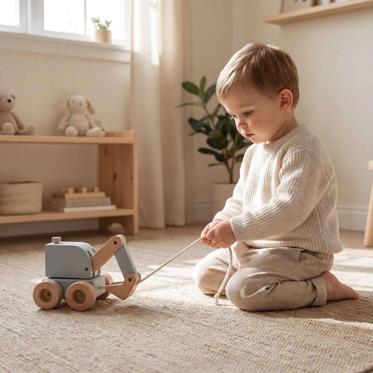 Little Digger Pull-Along – Handmade Wooden Excavator Toy