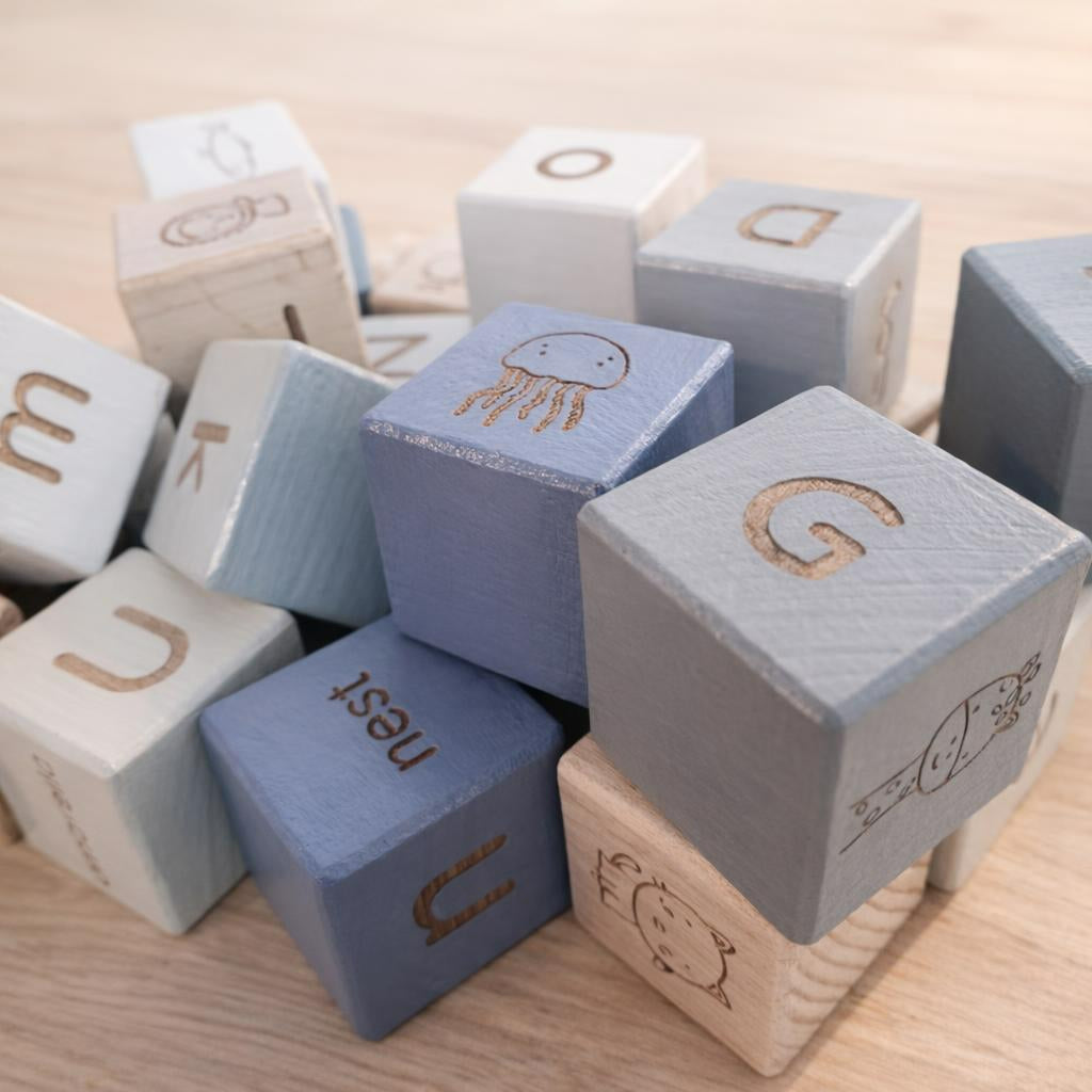 Alphabet Building Blocks (A–Z) - 26 Piece Wooden Blocks (3.2cm x 3.2cm)