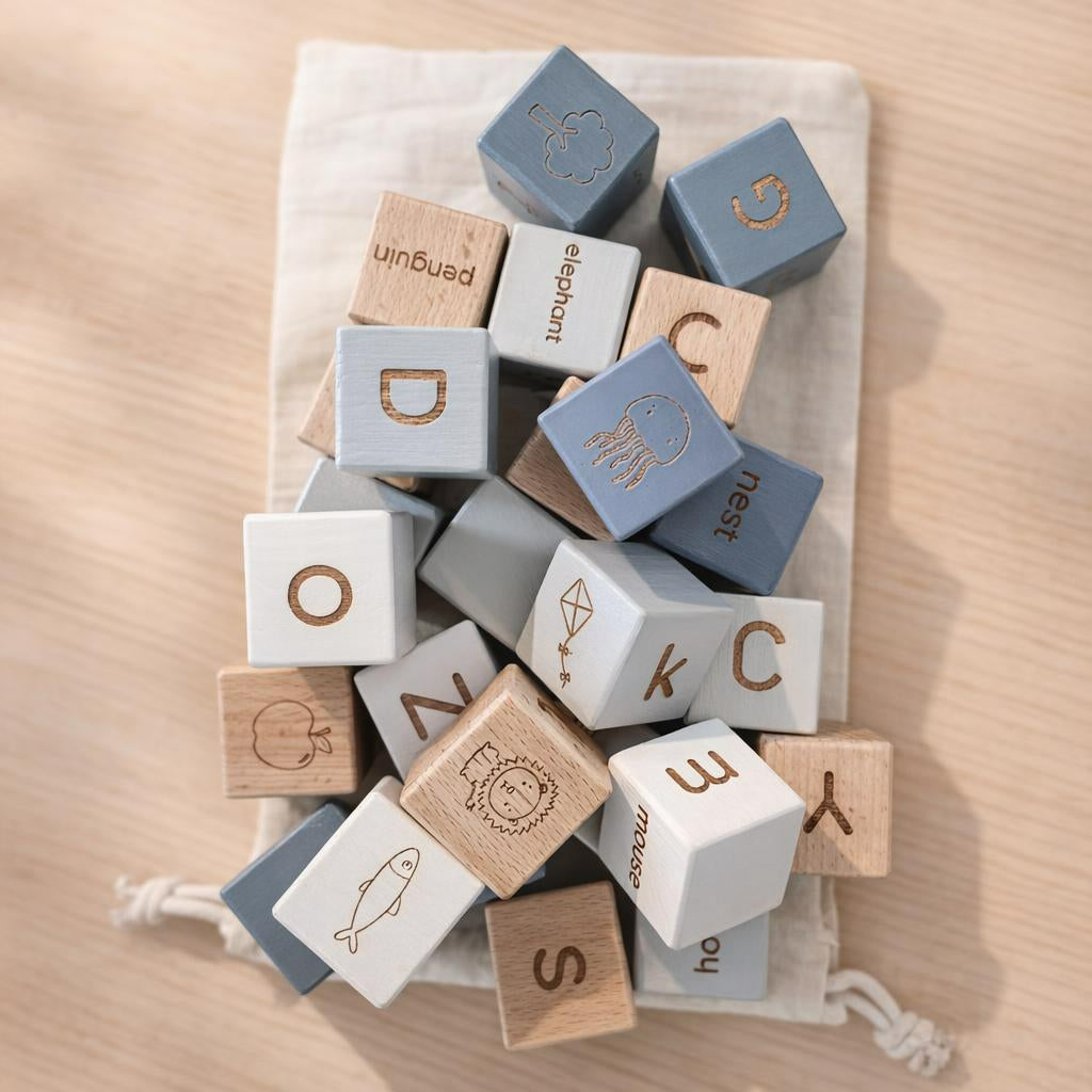 Alphabet Building Blocks (A–Z) - 26 Piece Wooden Blocks (3.2cm x 3.2cm)