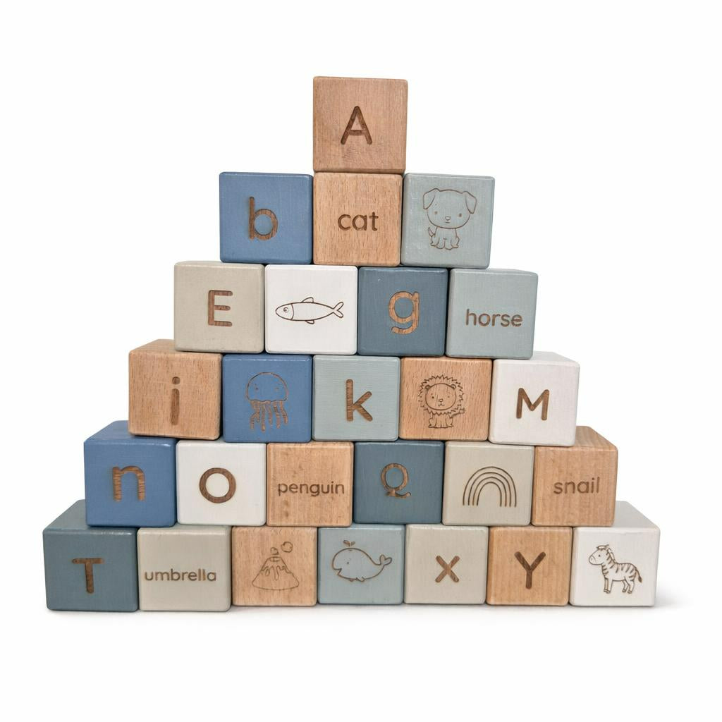 Alphabet Building Blocks (A–Z) - 26 Piece Wooden Blocks (3.2cm x 3.2cm)